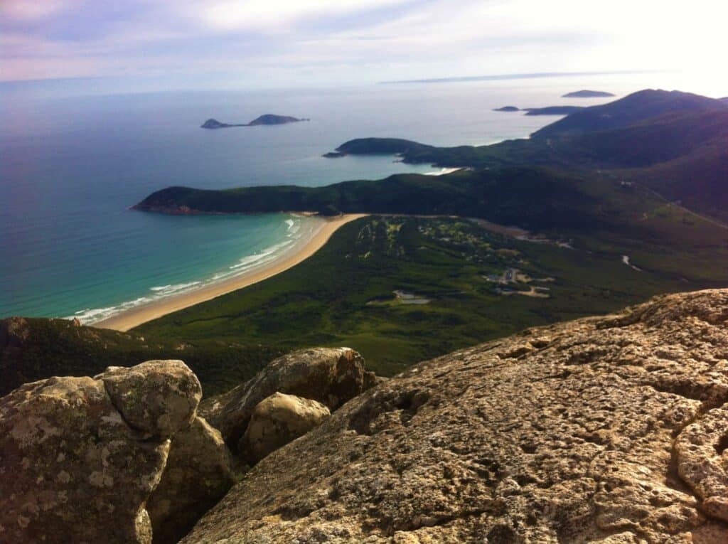 a panoramic view of Wilsons Prom from the top of Mount Oberon