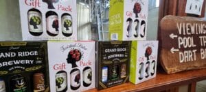 pack of cider on display at grand ridge brewery