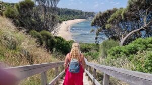 walking down the staircase to Eagles nest beach