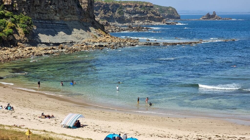 the blue calm water at shack bay