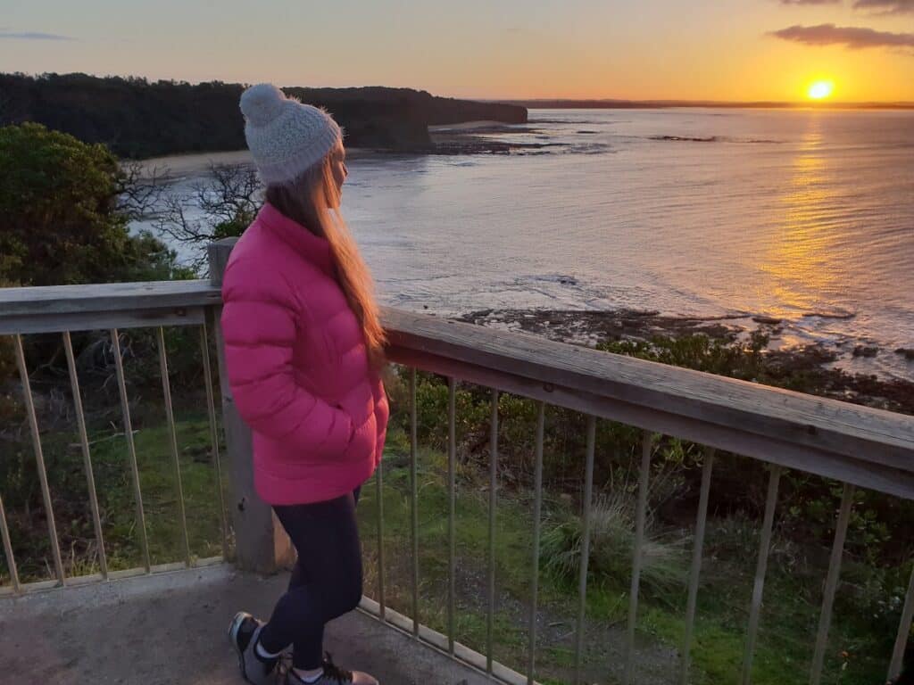 watching a sunrise in winter at Eagles nest Inverloch.