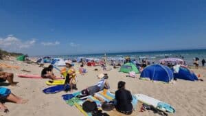 hundreds of beach tents on the beach at the surf beach inverloch