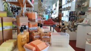 a store a tLoch wiht soaps and lotions on display