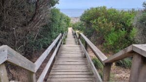 board walk steps going down to Shelley ebach Kilcunda