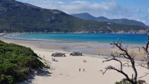 boats on the beach at tidal River