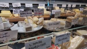 a display of fine cheeses at Meeniyan pantry and cellar